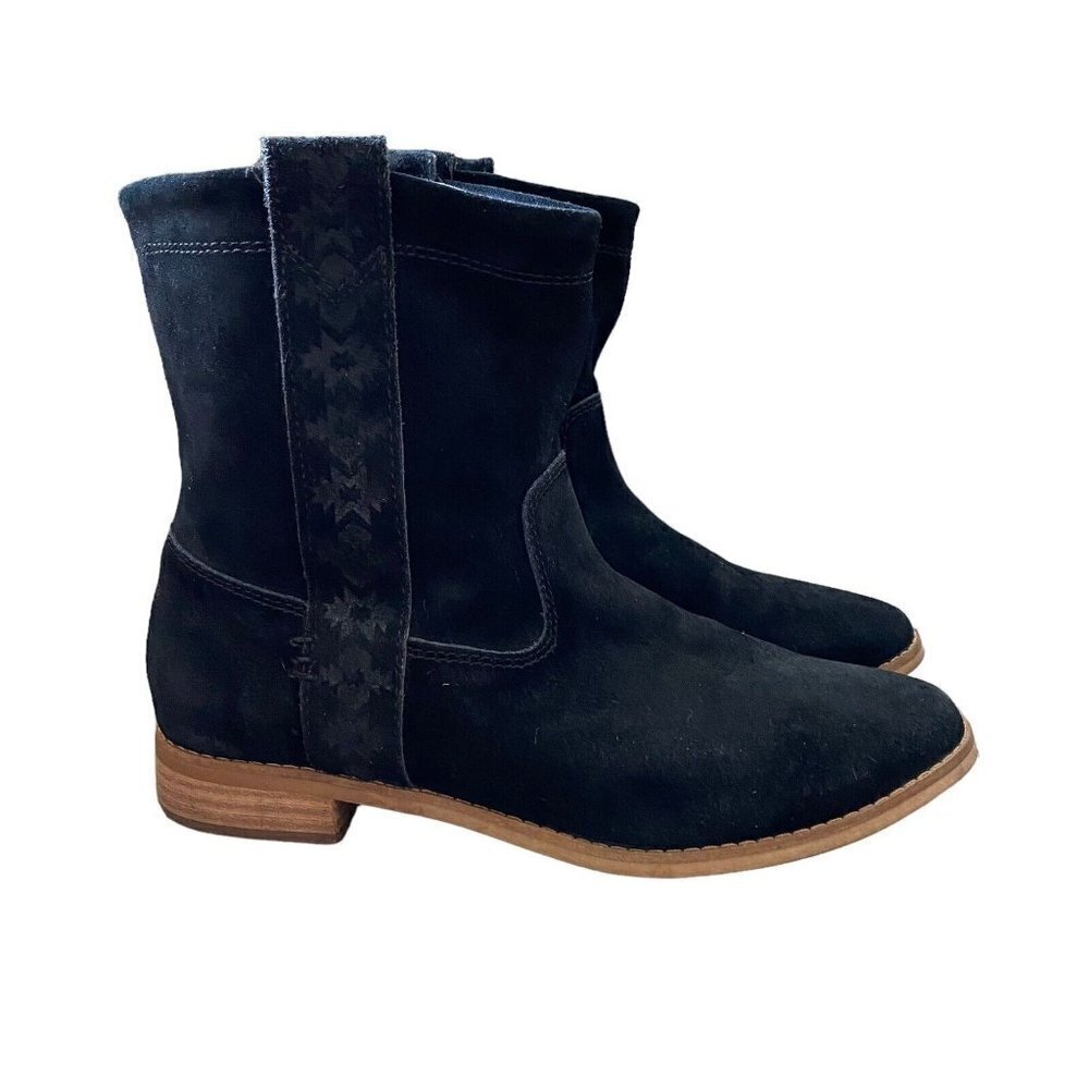 Toms Laurel 740616 Women's Black Suede Leather Pull-On Mid Boots Slouch Size 8